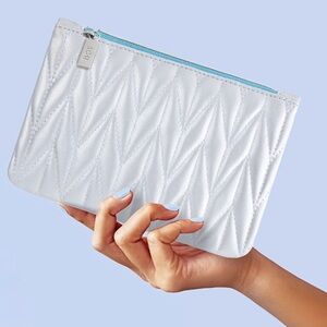 IPSY January 2026 Silver Quilted Glam Bag with Blue Accent